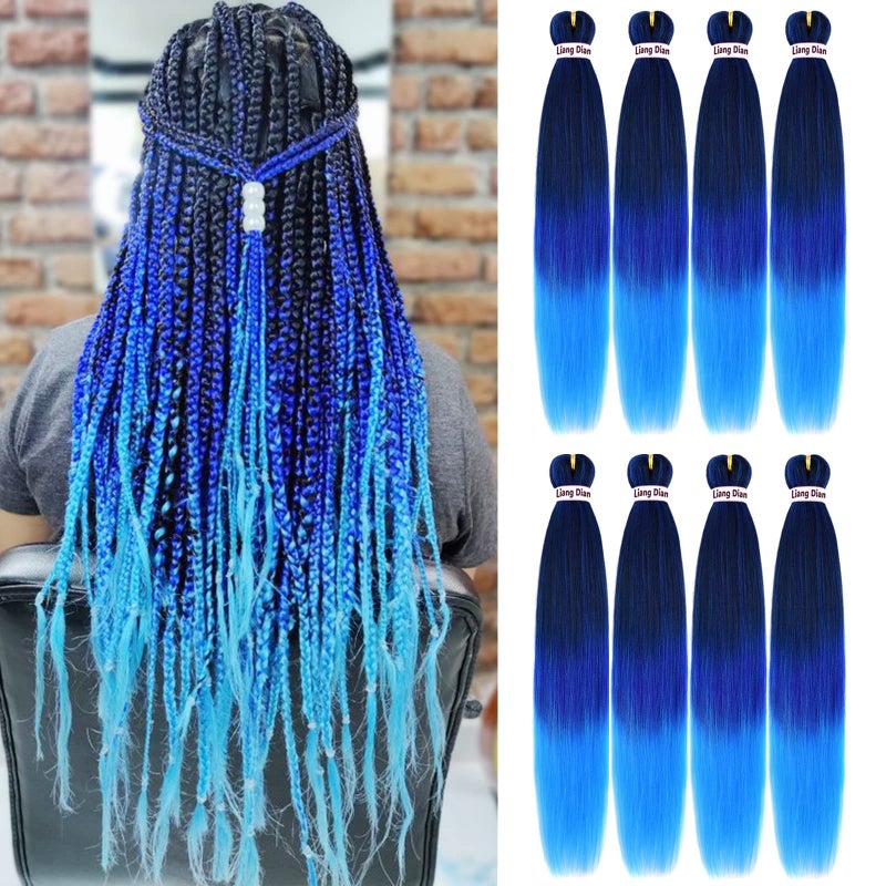 Liang Dian PreStretched Braiding Hair 36 Inch 8 Packs Hot Water Setting Synthetic Hair Crochet Braiding Hair Extensionmixed blackdark bluelight blue